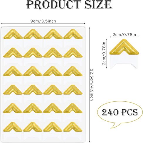 240 Pieces Photo Corners Self Adhesive Photo Corner Stickers, Picture Mounting Corners Acid Free Photo Corner for DIY Scrapbook, Album, Picture Frames, Journal Supplies (Gold) in Saudi Arabia