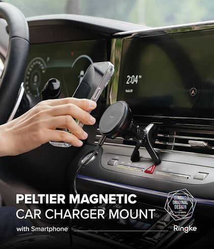 Ringke Peltier Magnetic Car Charger Mount [Compatible with Magsafe] Car Phone Holder Fast Charger with Cooling Technology Air Vent Car Accessories Designed for iPhone 15 Pro Max Plus 14 13 - Black in Saudi Arabia