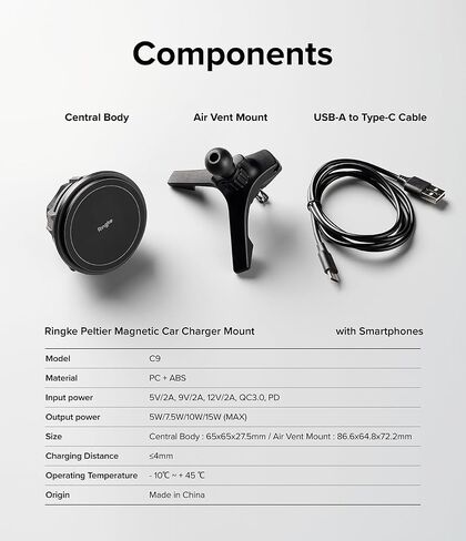 Ringke Peltier Magnetic Car Charger Mount [Compatible with Magsafe] Car Phone Holder Fast Charger with Cooling Technology Air Vent Car Accessories Designed for iPhone 15 Pro Max Plus 14 13 - Black in Saudi Arabia