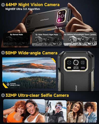 Ulefone Armor 27 Pro 5G هاتف ذكي متين Android 14 2024، 12GB+256GB 10600mAh/33W البعد 6300 50MP+64MP رؤية ليلية 6.78 بوصة FHD+ 120 هرتز IP68/69K مقاوم للماء ثنائي الشريحة هاتف ذكي معرف بصمة الإصبع NFC in Kuwait
