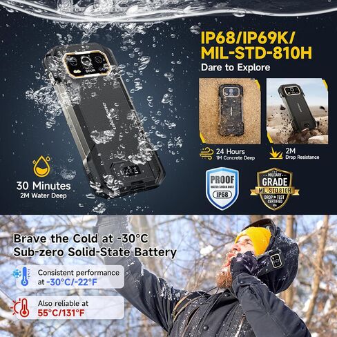 Ulefone Armor 27 Pro 5G هاتف ذكي متين Android 14 2024، 12GB+256GB 10600mAh/33W البعد 6300 50MP+64MP رؤية ليلية 6.78 بوصة FHD+ 120 هرتز IP68/69K مقاوم للماء ثنائي الشريحة هاتف ذكي معرف بصمة الإصبع NFC in Kuwait
