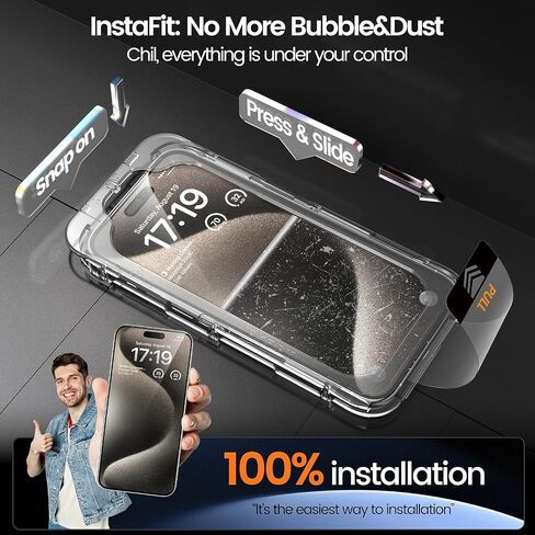 MOHAVE 2+2 Pack for iPhone 15 Pro Max Screen Protector 6.7" with Camera Lens Protector [Auto Alignment/Dust Removal] HD Clear Tempered Glass [Military Grade Shatterproof] Full Coverage in Saudi Arabia
