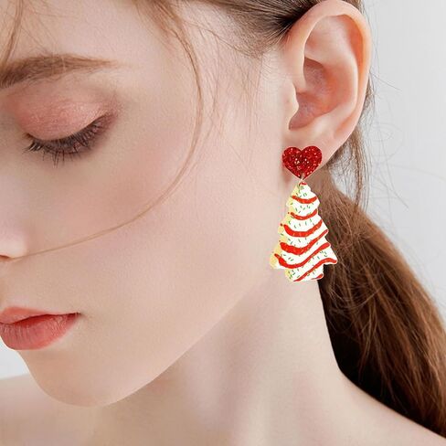 Cute AcrylicChristmas Earrings for Women | Cute Christmas Tree Cake Shape Earring, Holiday Gifts for Women | Christmas Decorations Clearance in Kuwait
