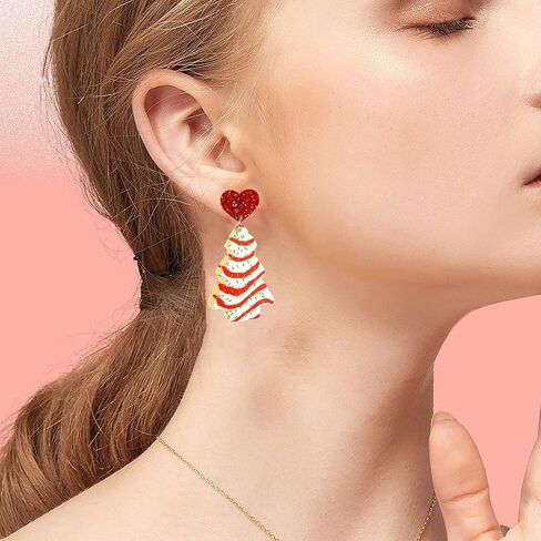 Cute AcrylicChristmas Earrings for Women | Cute Christmas Tree Cake Shape Earring, Holiday Gifts for Women | Christmas Decorations Clearance in Kuwait