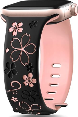 SNBLK Floral Engraved Band Compatible with Apple Watch Bands for Women 40mm 41mm 42mm 38mm 44mm 45mm 46mm, Soft Silicone Cute TwoTone Flower Sport Strap for iWatch Series 10 9 SE 8 7 6 5 4 3 2 1 ULTRA in Saudi Arabia