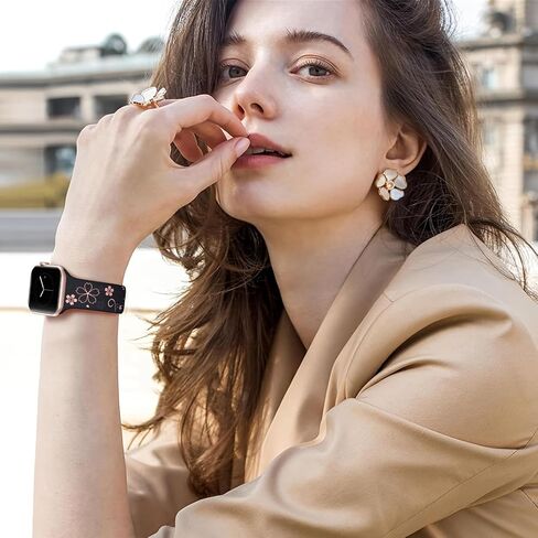 SNBLK Floral Engraved Band Compatible with Apple Watch Bands for Women 40mm 41mm 42mm 38mm 44mm 45mm 46mm, Soft Silicone Cute TwoTone Flower Sport Strap for iWatch Series 10 9 SE 8 7 6 5 4 3 2 1 ULTRA in Saudi Arabia