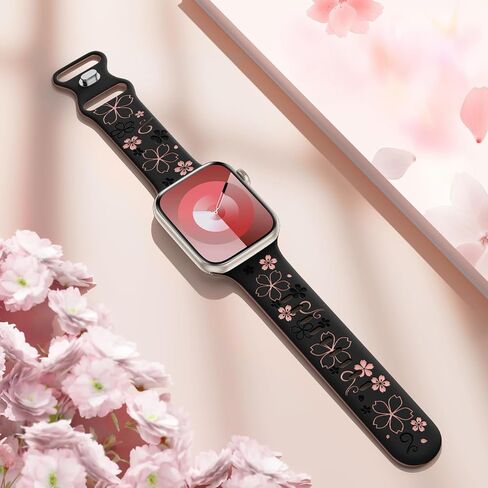 SNBLK Floral Engraved Band Compatible with Apple Watch Bands for Women 40mm 41mm 42mm 38mm 44mm 45mm 46mm, Soft Silicone Cute TwoTone Flower Sport Strap for iWatch Series 10 9 SE 8 7 6 5 4 3 2 1 ULTRA in Saudi Arabia