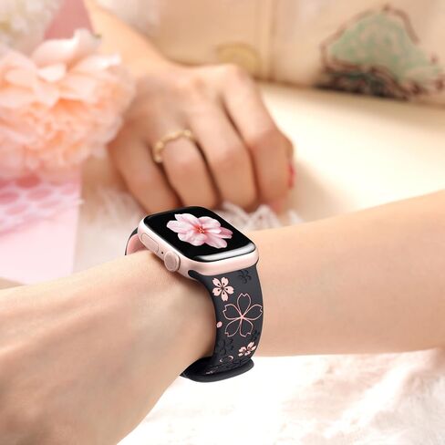 SNBLK Floral Engraved Band Compatible with Apple Watch Bands for Women 40mm 41mm 42mm 38mm 44mm 45mm 46mm, Soft Silicone Cute TwoTone Flower Sport Strap for iWatch Series 10 9 SE 8 7 6 5 4 3 2 1 ULTRA in Saudi Arabia