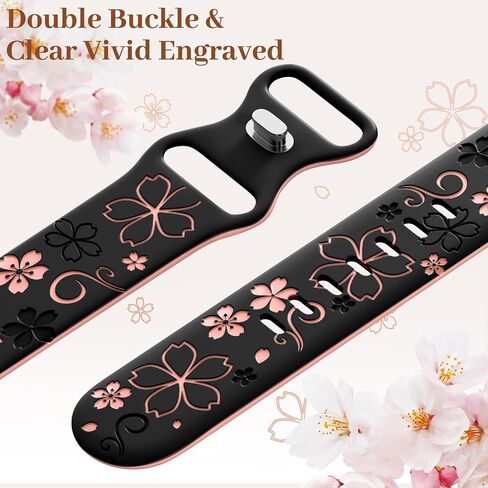 SNBLK Floral Engraved Band Compatible with Apple Watch Bands for Women 40mm 41mm 42mm 38mm 44mm 45mm 46mm, Soft Silicone Cute TwoTone Flower Sport Strap for iWatch Series 10 9 SE 8 7 6 5 4 3 2 1 ULTRA in Saudi Arabia