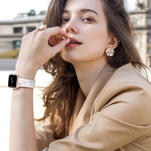 SNBLK سوار منقوش بالزهور متوافق مع أساور ساعة Apple للنساء 40 مم 41 مم 42 مم 38 مم 44 مم 45 مم 46 مم، حزام رياضي من السيليكون الناعم اللطيف ذو اللونين لسلسلة iWatch 10 9 SE 8 7 6 5 4 3 2 1 ULTRA in Kuwait