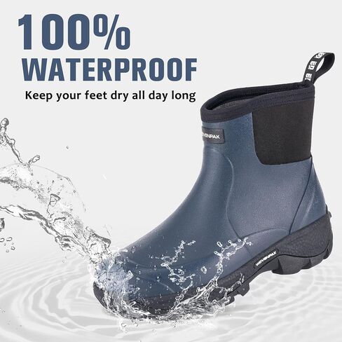 WOVENPAK Men's Rain Boots, Ankle Height Rubber Garden Shoes, Neoprene Mud Boots, Waterproof Insulated Work Booties for Gardening, Hunting, Farming, Camping and Yard in Saudi Arabia