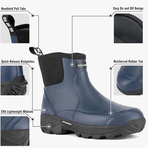 WOVENPAK Men's Rain Boots, Ankle Height Rubber Garden Shoes, Neoprene Mud Boots, Waterproof Insulated Work Booties for Gardening, Hunting, Farming, Camping and Yard in Saudi Arabia