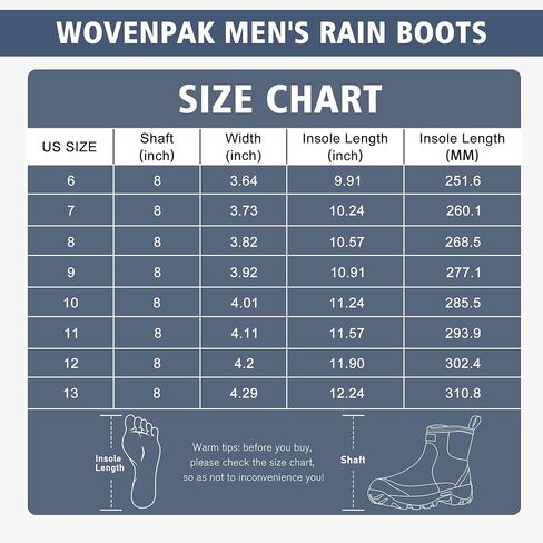 WOVENPAK Men's Rain Boots, Ankle Height Rubber Garden Shoes, Neoprene Mud Boots, Waterproof Insulated Work Booties for Gardening, Hunting, Farming, Camping and Yard in Saudi Arabia