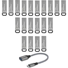 Kingston 64GB DataTraveler Kyson USB 3.2 Gen 1 Flash Drive up to 200MB/s (20-Pack) with USB 3.0 to USB-C Adapter Bundle (21 Items)