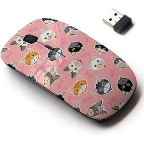 2.4G Wireless Mouse with Cute Pattern Design for All Laptops and Desktops with Nano Receiver - face Cute cat on Pink