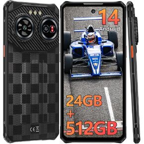 Air3 Rugged Smartphone Unlocked- 24GB+512GB Cell Phone, 6.6'' Dynamic Island Display, 100MP+32MP+20MP Camera, 5000mAh(30W) Battery Phones, 4G Dual SIM Android14 Phone, G96/IP68/69K/NFC/GPS