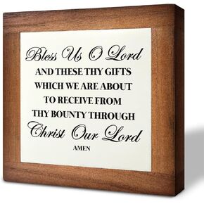 علامة صندوق ديني، باركنا يا رب، لوحة خشبية هدية منضدية، علامة طاولة خشبية مزخرفة، فن ديكور الرف، علامة ديكور المنزل المسيحي، ديكور المزرعة، ديكور غرفة الطعام، ديكور المطبخ D1 in Kuwait