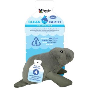 Spunky pup Clean Earth Plush Dog Toy with Squeaker - Recycled, Eco-Friendly, Floats for Beach, Lake, Pool - Manatee, Large