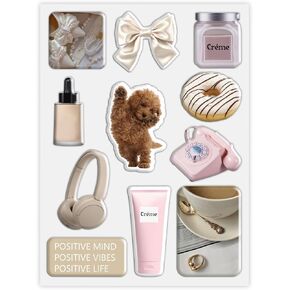 Reusable 3D Puffy Stickers - 11 Pcs Cute Stickers for Teens and Adults - Waterproof Stickers for Water Bottles - Easy to Use Scrapbook Stickers - Creme Sticker Pack Collection in Saudi Arabia