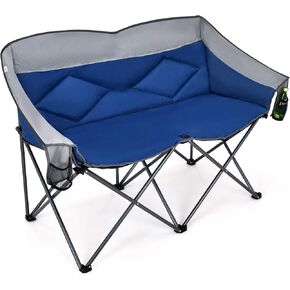 Goplus Loveseat Camping Chair, Double Folding Chair for Adults Couples w/Storage Bags & Padded High Backrest, Oversize Camp Seat for Fishing Picnic (Grey)