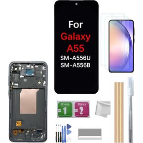 Galaxy A55 LCD Screen with Frame Replacement for Samsung Galaxy A55 SM-A556U SM-A556B LCD Screen Display Touch Digitizer with Frame+Tool 6.6"（Fingerprint not Supported (A55)