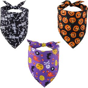 LUTER 3pcs Halloween Dog Bandanas, Triangle Dog Scarf Pumpkin Skeleton Pattern Washable Pet Neckerchief for Dogs Cats