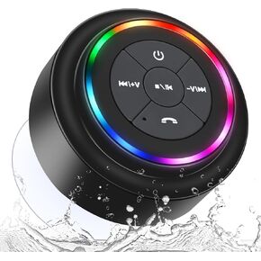 HAISSKY Bluetooth Shower Speakers, Portable Wireless Speaker with Suction Cup, IP67 Waterproof Speaker with LED Light, Pairs Easily to Phones, Tablets, Computer, Gift for Men & Women