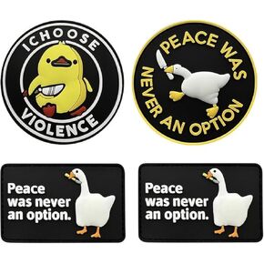 Aspcsmomt Funny Peace was Never an Option Tactical Patch Luminous, PVC Morale Duck Goose Patches with Hook and Loop for Helmets Hats Bags Backpacks Vests Tactical Gear,3D Rubber 4pcs
