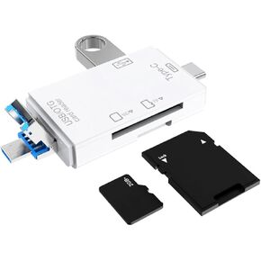 6-in-1 Type-C USB Card Reader for Smartphone and PC, USB20 OTG Card Reader with Type-A and Type-C, Multifunctional Card Reader for Photos, Videos, and Digital Camera White