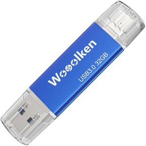 USB C Flash Drive 32GB, Wooolken USB 3.0 Dual Drive Type-C Flash Drive Thumb Drive OTG USB Flash Drive for iPhone 15/Android Smartphone/Tablets/Computers/Laptop (Blue)