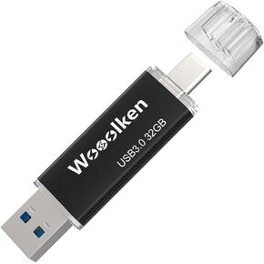 USB C Flash Drive 32GB, Wooolken USB 3.0 Dual Drive Type-C Flash Drive Thumb Drive OTG USB Flash Drive for iPhone 15/Android Smartphone/Tablets/Computers/Laptop (Black)
