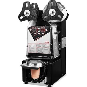 VEVOR Cup Sealing Machine, Full Automatic Cup Sealer Machine for Electric Tea Sealer with Digital Control LCD Panel for Bubble Milk Tea Coffee, 500-650 Cups/H, 190 mm Tall & 90/95 mm Cup, Black