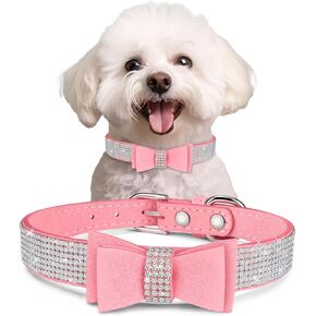 Crystal Dog Collar with Bow Tie,Soft Puppy Bling Collar for Extra Small,Small,Medium Dogs(Red,XS)