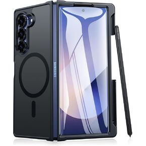 FNTCASE for Samsung Galaxy Z-Fold-6 Case: Strong Magnetic Military Grade Drop Protection Phone Cases with S Pen Holder Slot Matte Slim Built-in Screen Protector Cover Rugged Shockproof TPU (Black)