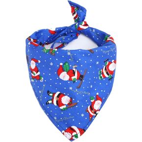 Christmas Dog Bandana Santa Pattern Cat Scarf Bibs Dog Triangle Bibs Washable Pet Kerchief for Dog Cat Costume (Blue)