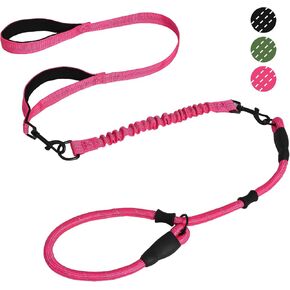 KOOLTAIL Bungee Dog Leash, Reflective Long Tactical Heavy Duty Rope Dog Leash with Dual Padded Handles for Dog Training, Adjustable Removable Multiple Use Green Dog Leash Lead for Medium Large Dogs