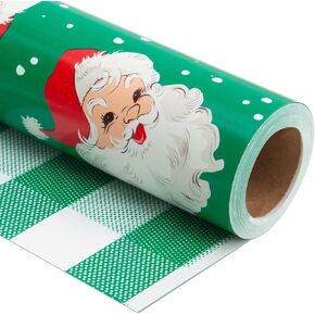 Vnaaem Green Santa Wrapping Paper - Mini Roll - 17 Inches X 33 Feet - for Girls Boys Kids Men Women - Vintage Christmas Pattern Great for Holiday Birthday, Party, Baby Shower