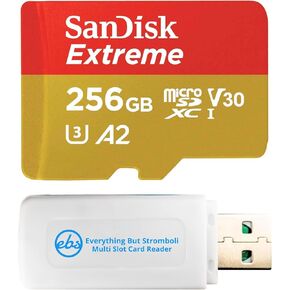 SanDisk 256GB Extreme MicroSD (2 Pack) Memory Card for GoPro Hero 9 Black Action Cam Hero9 SDXC (SDSQXAV-256G-GN6MN) UHS-1 V30 A2 Bundle with (1) Everything But Stromboli MicroSDXC & SD Card Reader