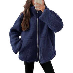 ANRABESS Womens Fleece Jacket Oversized Zip Up Sherpa Fuzzy Casual Coats Winter Fall Outerwear 2024 Clothes with Pockets