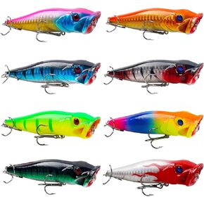 Popper Fishing Lure Top Water Bass Fishing Lures Baits Freshwater Saltwater Hard Baits 3D Eyes Lures Swimbait Crankbait Vibe Sinking Lure with Treble Hook for Bass Trout Walleye Redfish
