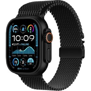 Titanium Milanese Loop Band Compatible with Apple Watch Bands Ultra 2/Ultra 49mm 46mm 45mm 44mm 42mm for Men Women, Parachute-style Buckle Mesh Bracelet Strap for iWatch Series 10 9 SE 8 7 6 5 4 3 2