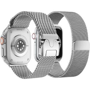 Milanese Loop Bands for Apple Watch Ultra/2 Band 49mm 46mm 45mm 44mm 42mm 38mm 40mm 41mm Men/Women,Magnetic Closure+Parachute Buckle Stainless Steel Metal Strap for iWatch Series 10 9 8 7 6 5 4 3 SE