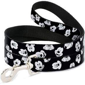 Buckle-Down Pet Leash - Mickey Mouse Expressions Scattered Black/White - 6 Feet Long - 1/2" Wide