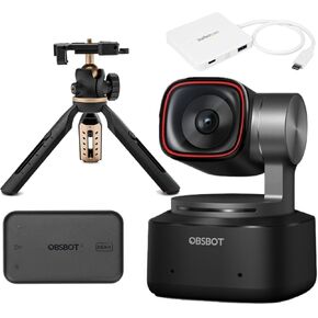 OBSBOT Tiny 2 AI-Powered PTZ 4K Webcam Bundle with UVC to HDMI Adapter, Mini Extendable Tripod with Built-in Phone Mount, and 3-Port USB-C Hub with Power Delivery (White) (4 Items)