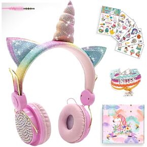 SVYHUOK Girls Purple Pompon Wired Headphones,Cute Cat Ear Kids Game Headset for Teens Tablet Laptop PC,Over Ear Children Headset withMic,for School Birthday Xmas Gifts