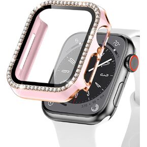 EIHAIHIS Bling Case for Apple Watch Series 8 7 6 5 4 SE cover 40mm 44mm 41mm 45mm,Hard PC Diamond Protective Case with Tempered Glass Screen Protector for iWatch