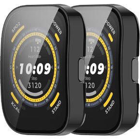 Intended for Amazfit Bip 5 Case,Hard PC Full Cover Tempered Glass Screen Protector Bumper Shell for Amazfit Bip 5 Watch Case (Black&Clear)