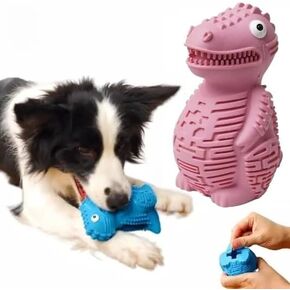 Dog Toys, Indestructible Squeaky Dog Chew Toys for Aggressive Chewer, Tough Dog Toothbrush Toy, Dinosaur Design Rubber Treat Dispenser Toy for Small Medium Large Dogs (Black, Dinosaur)
