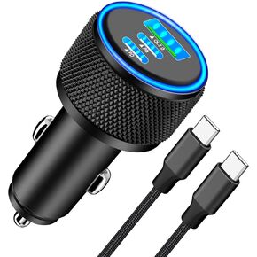 USB C Car Charger iPhone 16 Car Charger, 3-Port 67W Dual USB-C & USB-A Car Power Adapter with 3FT USB C to Type C Cable for iPhone 16/15 Pro, iPad Pro/Air/Mini, AirPods, Galaxy, Google Pixel, Android
