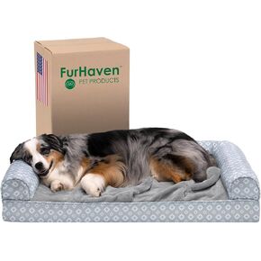 Furhaven Cozy Orthopedic Dog Bed for Large/Medium Dogs w/ Removable Bolsters & Washable Cover, For Dogs Up to 55 lbs - Plush & Diamond Print Nest Top Sofa - Gray, Large